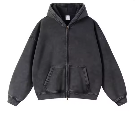 Sudadera Unisex Boxy de Doble Cremallera – Negro Lavado