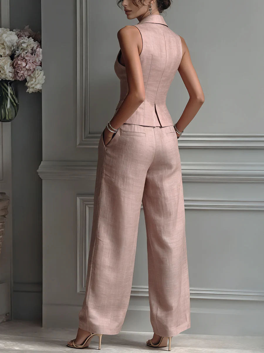 Elena | Conjunto de dos piezas con botones y cuello en V para mujer