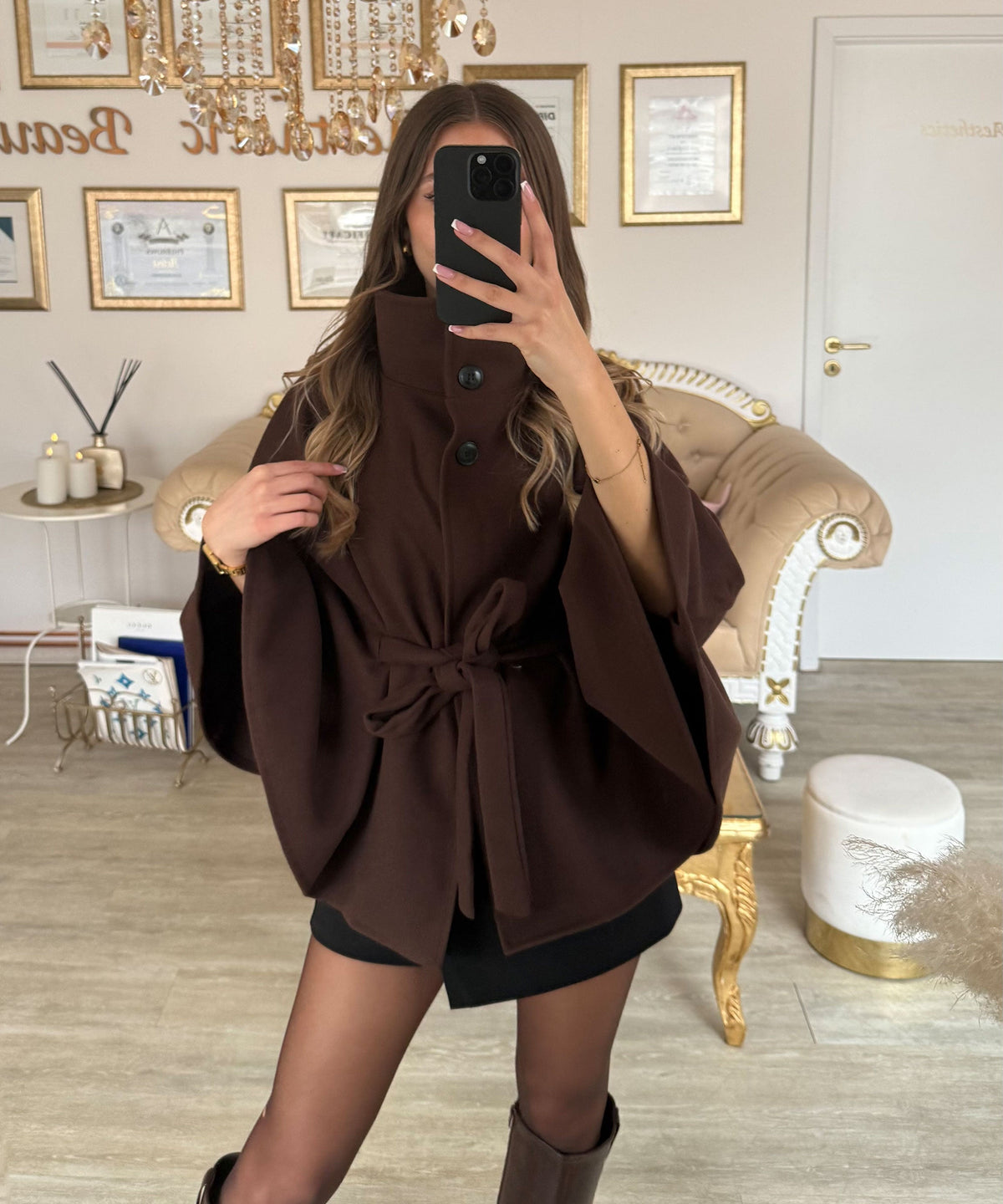 Elena | Capa Poncho de Caída Elegante Marrón