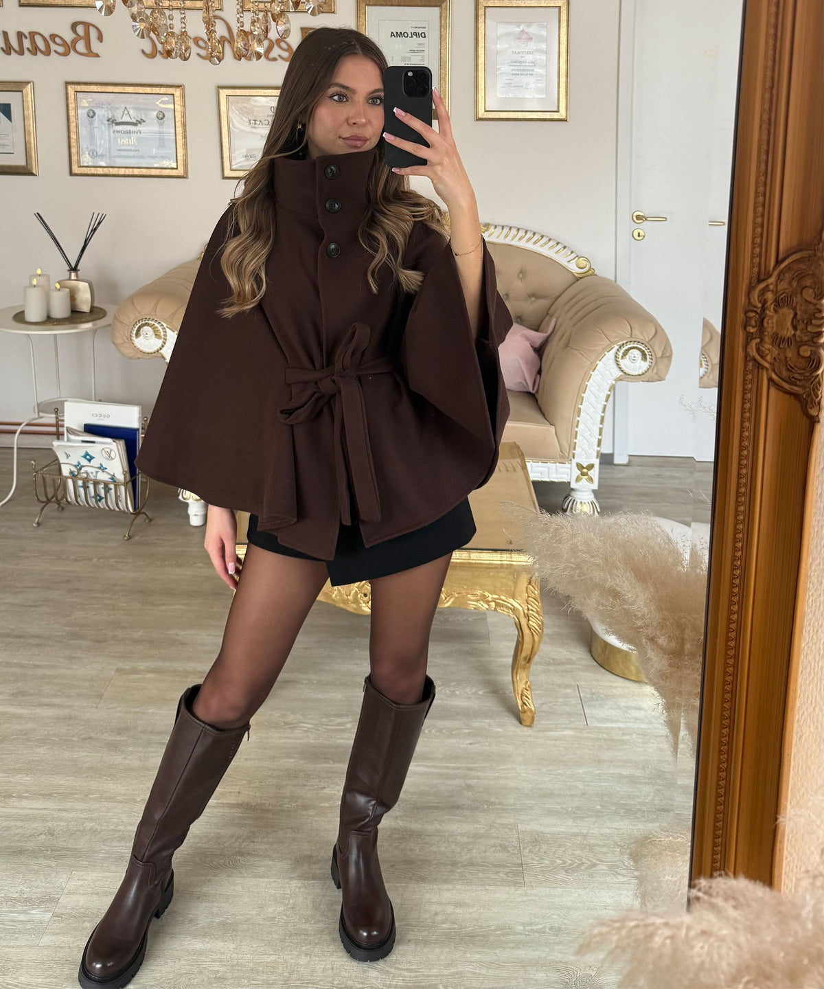 Elena | Capa Poncho de Caída Elegante Marrón
