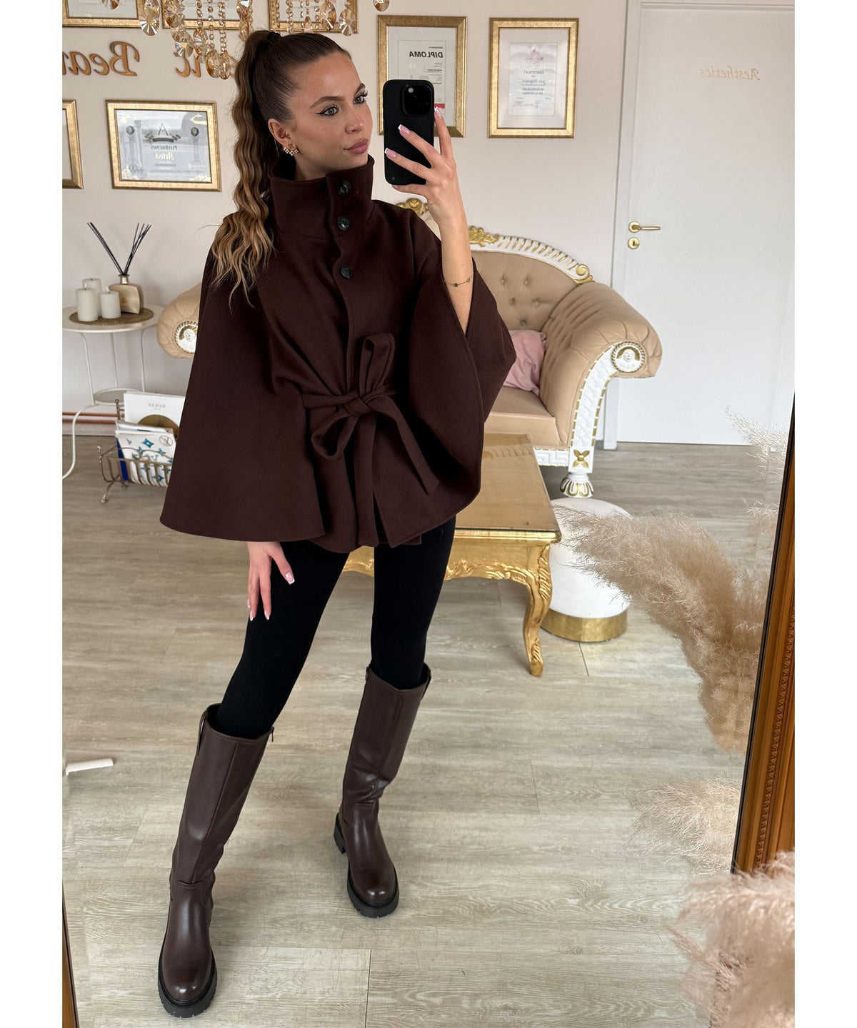 Elena | Capa Poncho de Caída Elegante Marrón