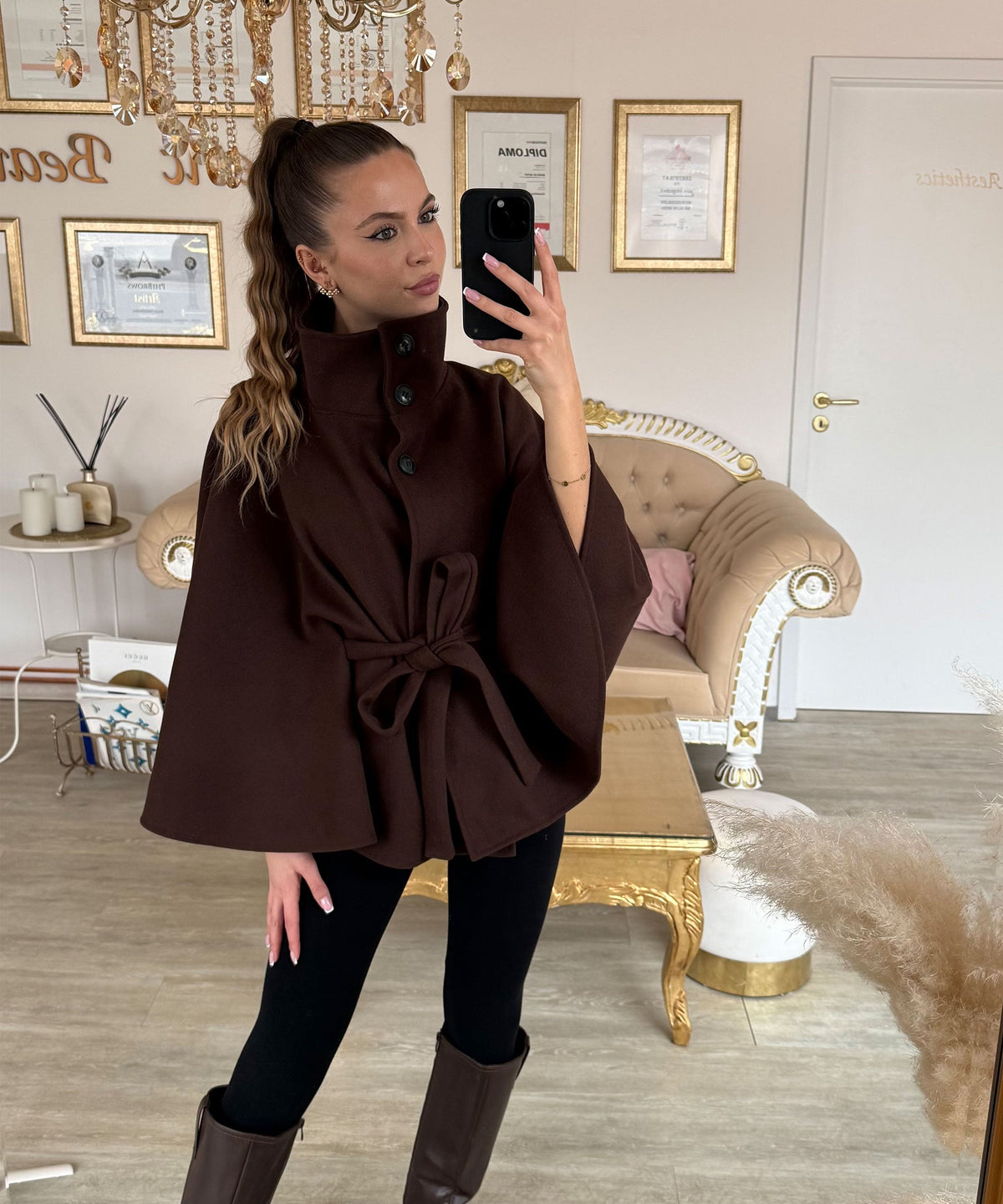 Elena | Capa Poncho de Caída Elegante Marrón