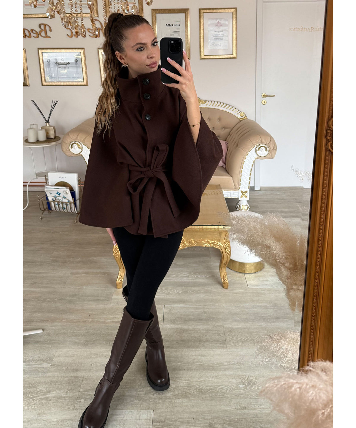 Elena | Capa Poncho de Caída Elegante Marrón