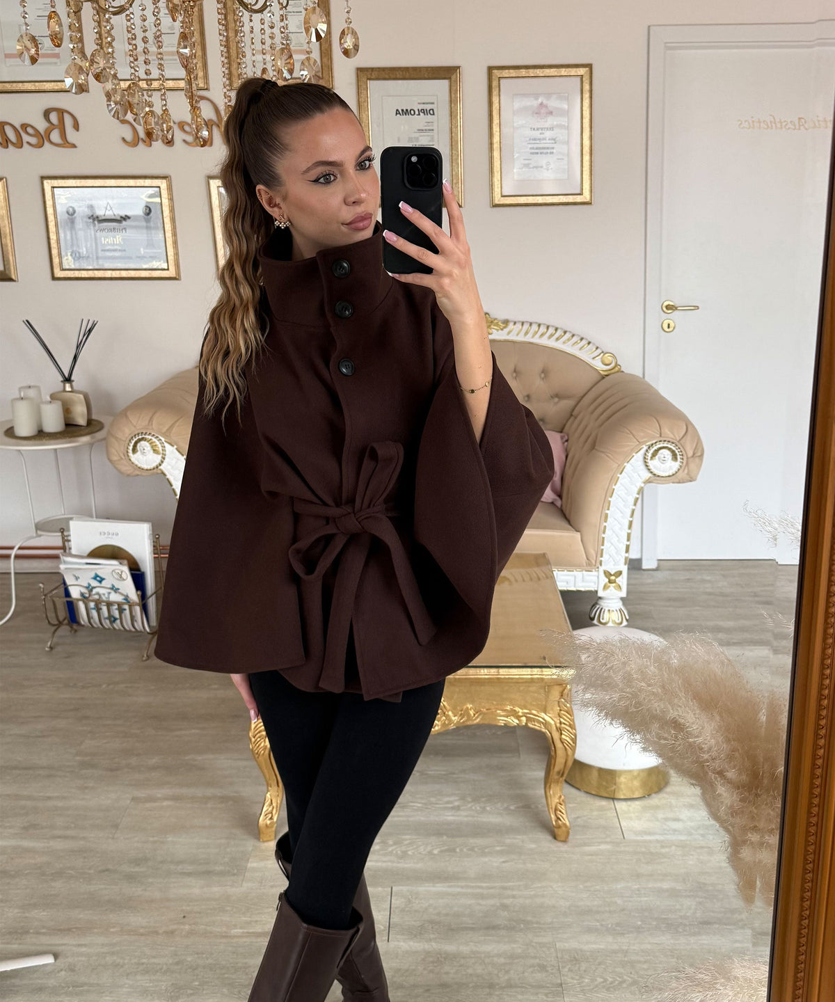 Elena | Capa Poncho de Caída Elegante Marrón