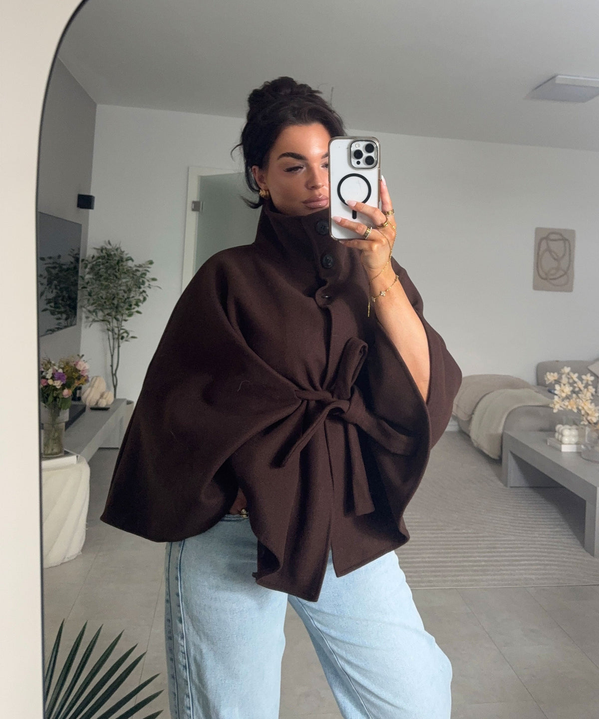 Elena | Capa Poncho de Caída Elegante Marrón