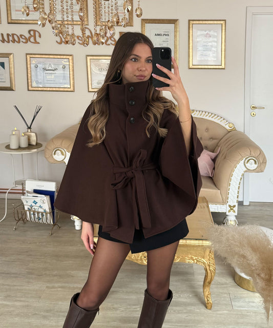 Elena | Capa Poncho de Caída Elegante Marrón